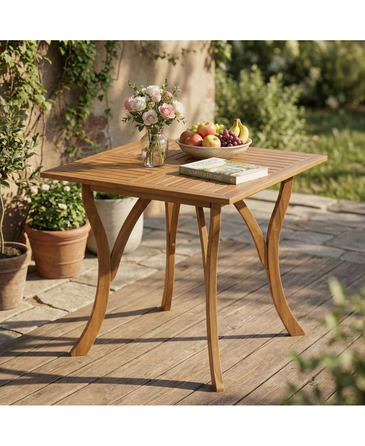 Asagikoiai 5-Piece Acacia Wood Outdoor Dining Set with Wicker Chairs and Cushions