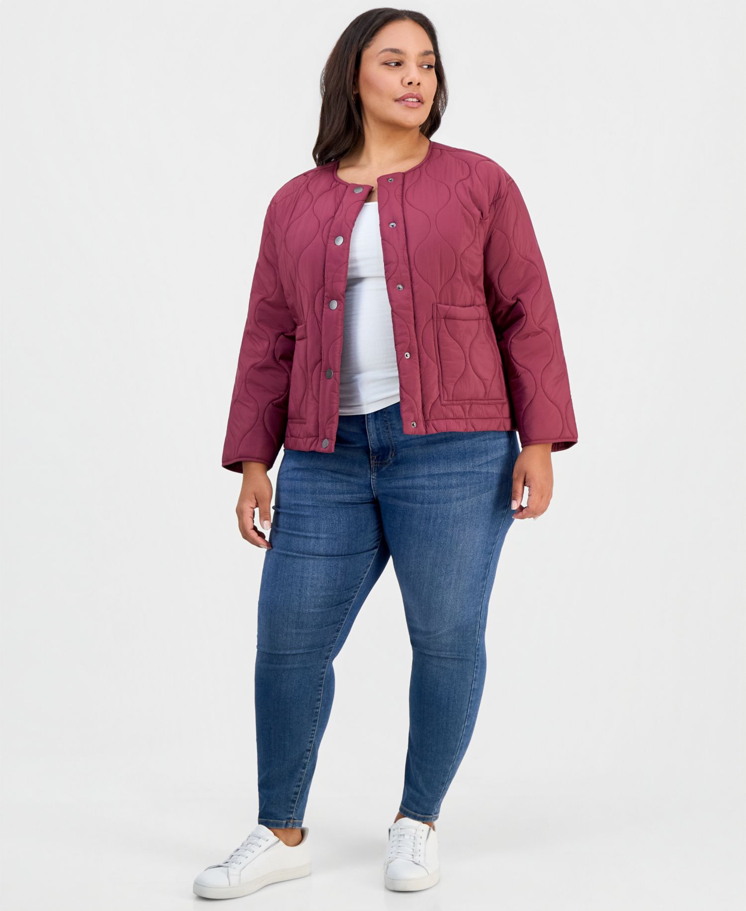 Plus Size Drawcord Quilted Bomber Jacket