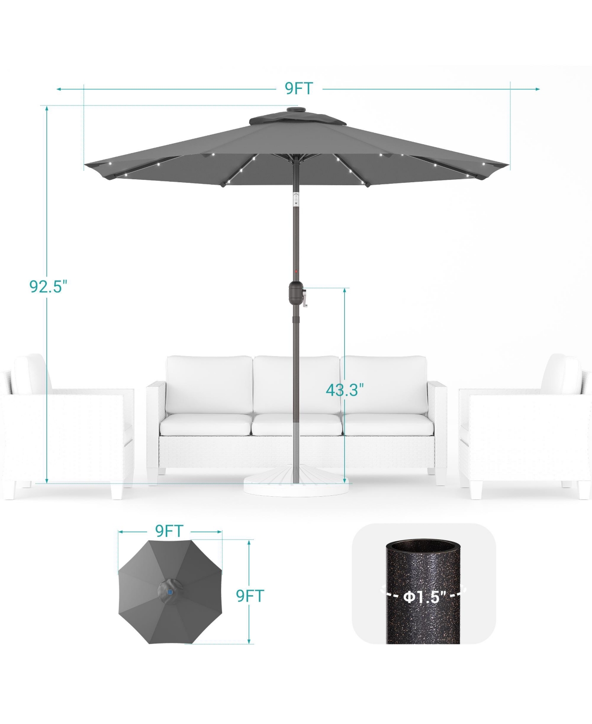 Sonkuki Enhance Your Outdoor Oasis With 9Feet Led Round Patio Umbrella - Stylish, Durable, And Sun-Protective