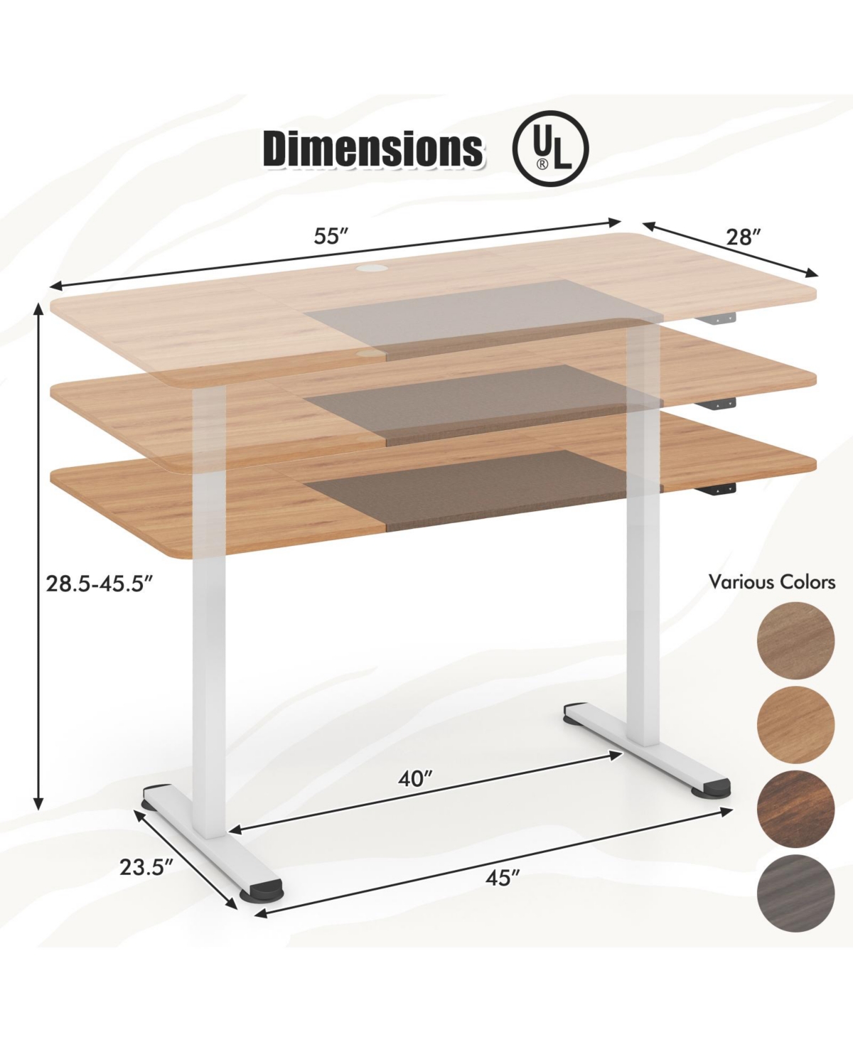 Gouun 55 in. Electric Sit-to-Stand Desk with Cable Management Hole and T-Leg Frame