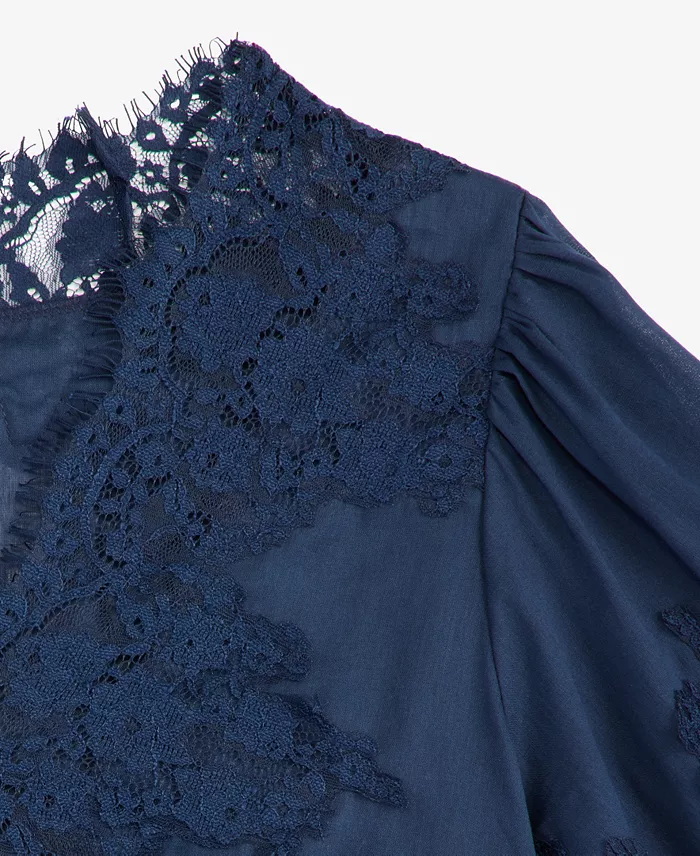 Women's Lace-Trim Button-Front Blouse - thumbnail 9