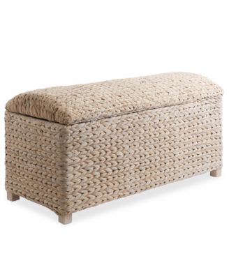  Storage Trunk with Curved Lid, Safety Hinge - Whitewash, Water Hyacinth Wicker Storage Chest Basket for Bedroom, Entry Way, Living Room