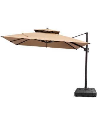 Outdoor Patio Double Top 11x11Feet Square Aluminum Cantilever Umbrella With Wheel Base