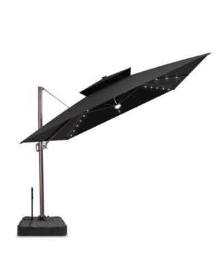 Outdoor Patio 11x11Feet Aluminum Double Canopy Solar Lights Cantilever Umbrella with Rod Wheel Base