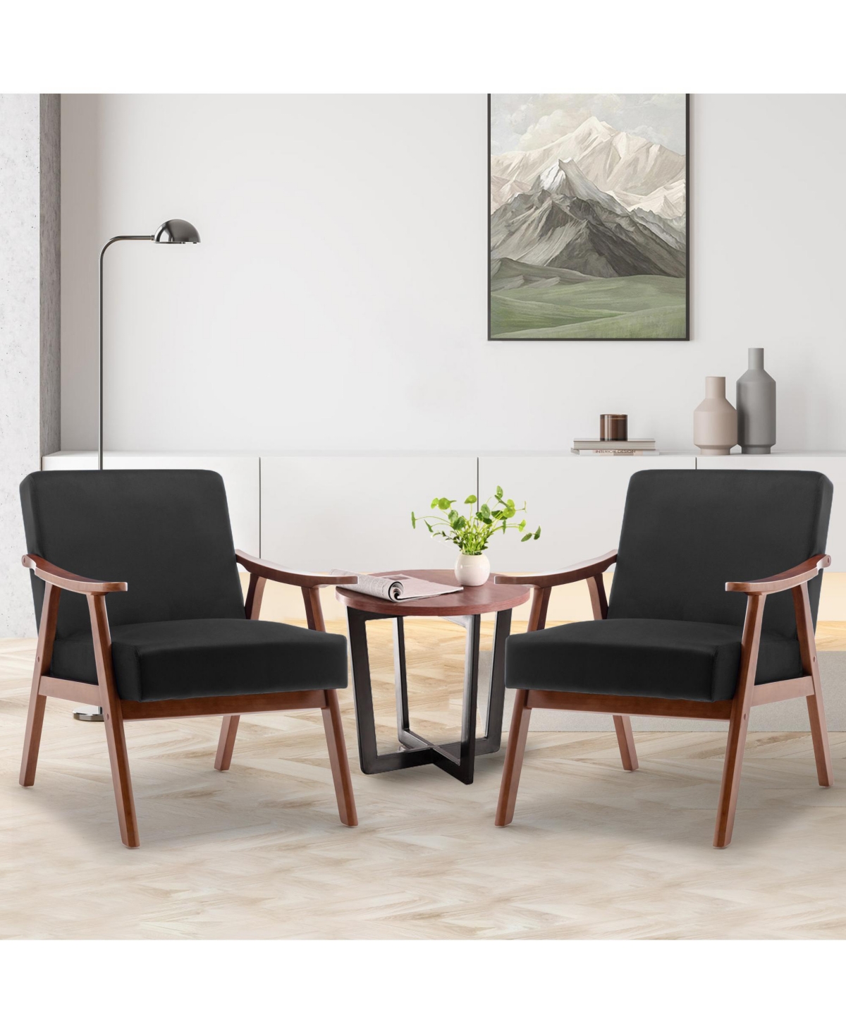 Clihome Mid-Century Modern Velvet Accent Chair with Solid Wood Frame, Wingback Lounge Chair for Living Room