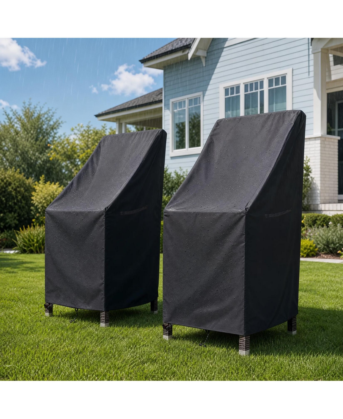 Homfan Patio Chair Cover, 2 Pack, Silver-Coated 600D Oxford Fabric, Waterproof, Stackable, Fits 27" x 27" x 49" Chairs