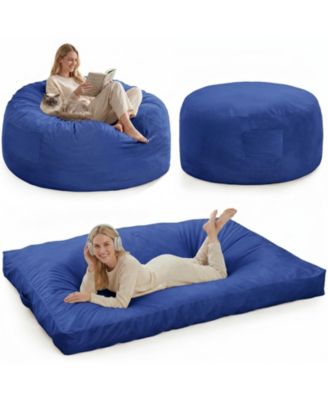 Round Bean Bag Chair Memory Foam Velvet Convertible Floor Sofa for Living Room Bedroom Comfy Reading Lounger