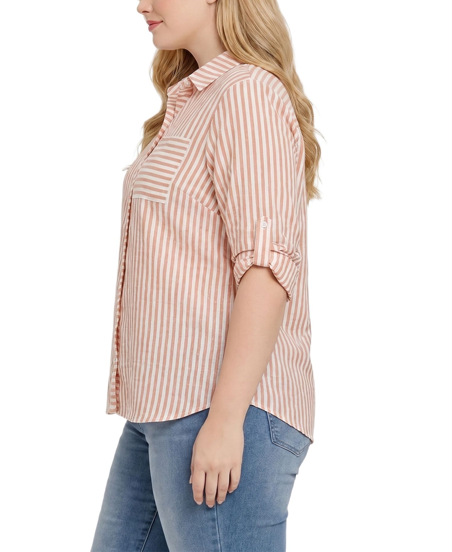 Plus Size 3/4-Sleeve Roll Tab Top