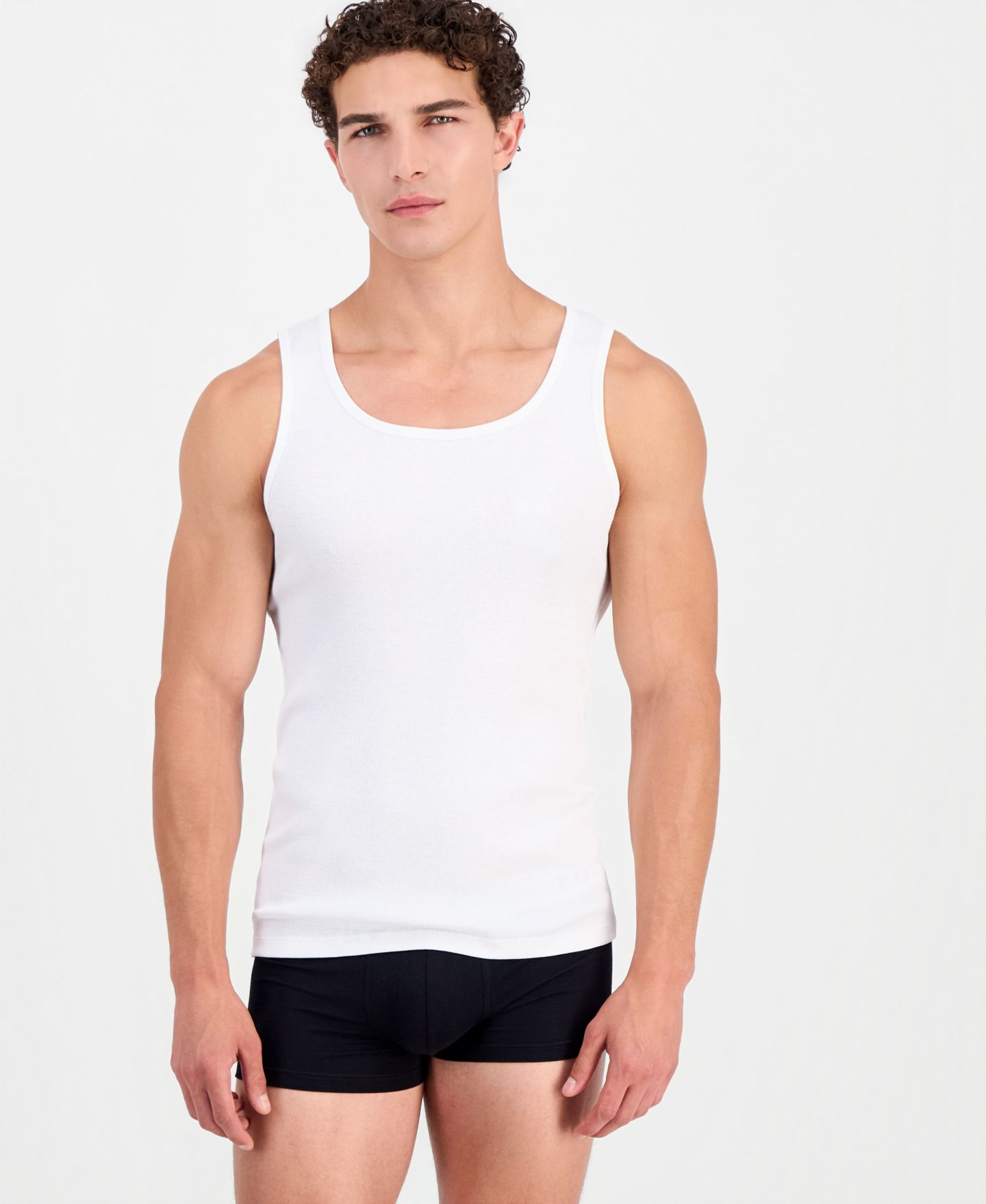 Мужские топы Hugo Boss Ribbed Tank Tops, Pack of 3, цвет: Белый — фото 8