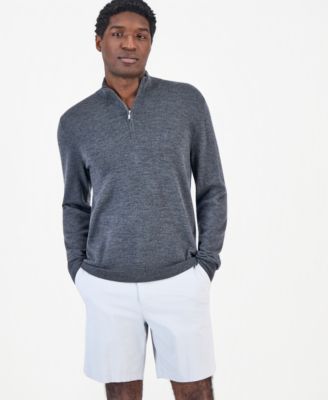Men's Merino Wool Quarter-Zip Mock-Neck Sweater