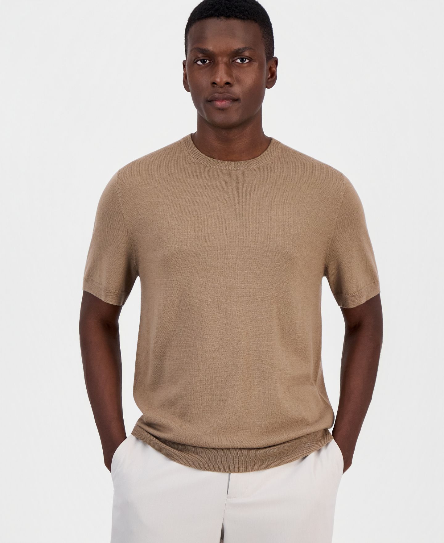 Мужской свитер Alfani Novelty Merino Wool-Blend Sweater T-Shirt, цвет: Орех — фото 1
