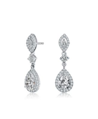 Dazzling White Gold Plated CZ Dangle Statement Earrings