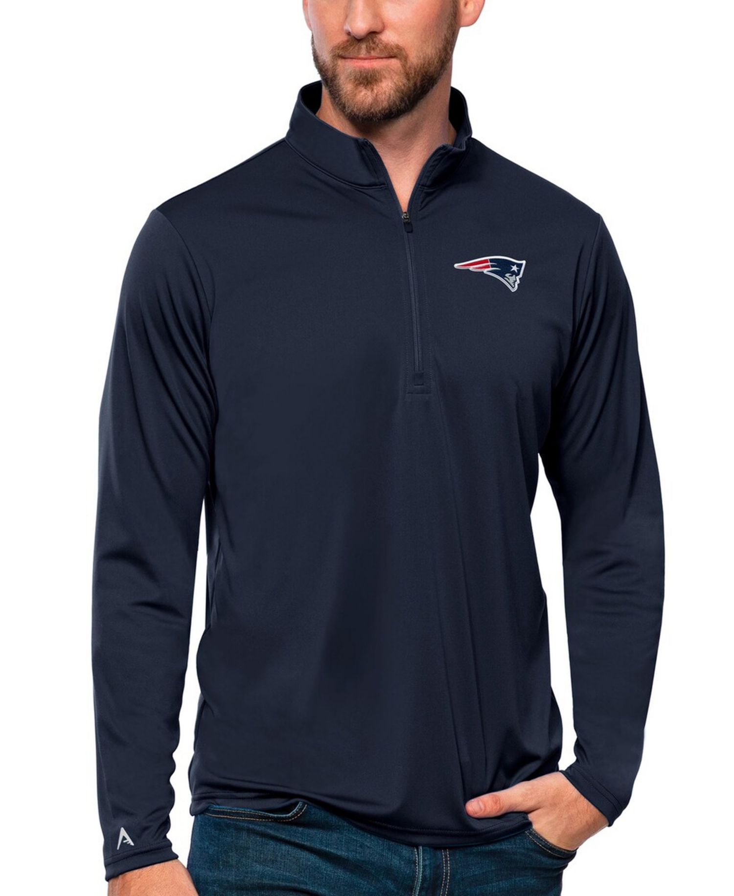 Men's Navy New England Patriots Tribute Quarter-Zip Lightweight Pullover