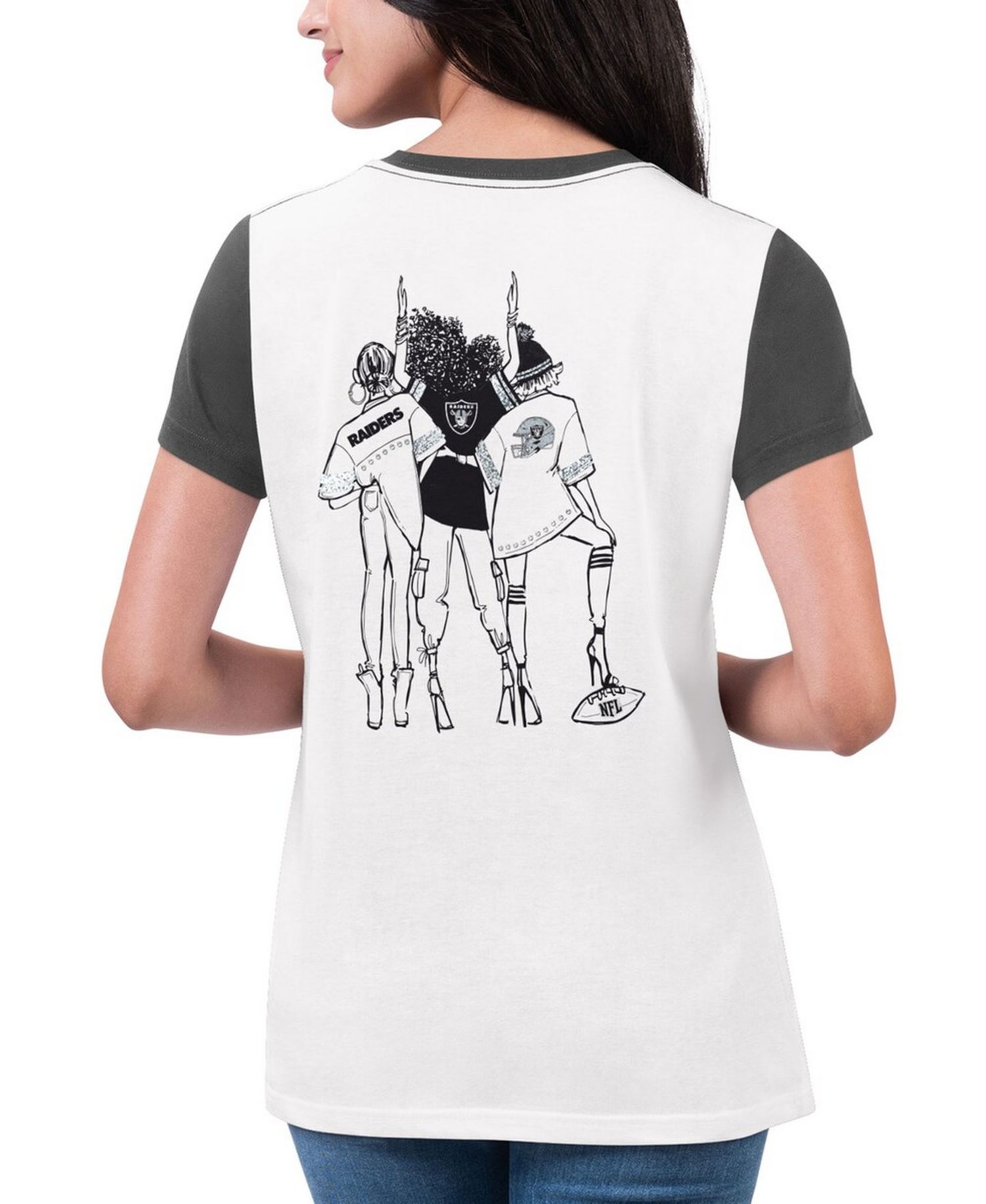 Women's White/Black Las Vegas Raiders Fashion Illustration T-Shirt