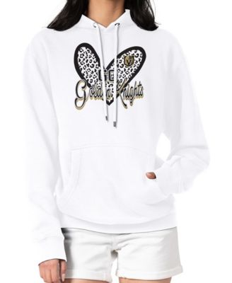 Women's White Vegas Golden Knights Animal Print Heart Fleece Pullover Hoodie