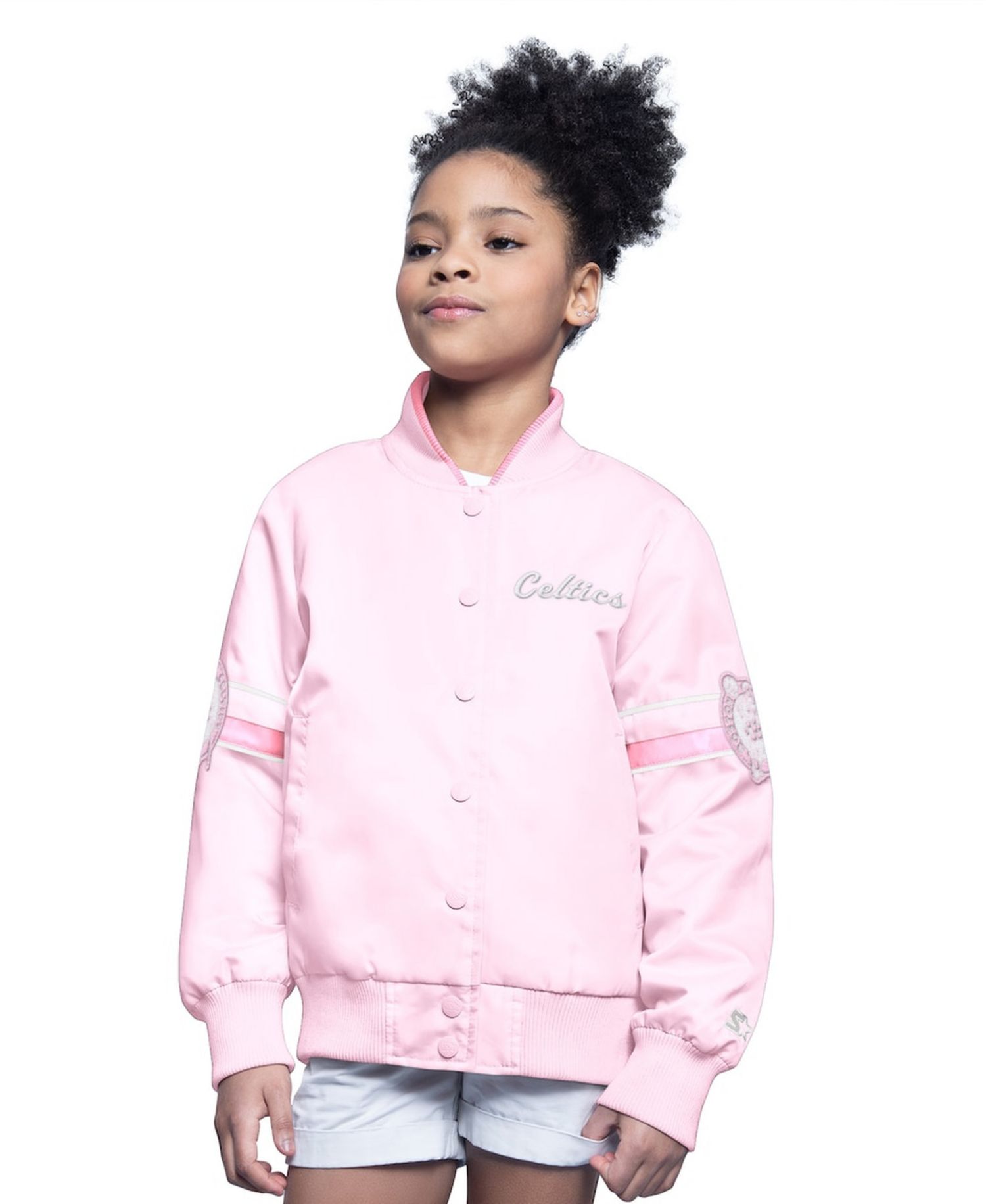 Big Boys and Girls Starter Light Pink Boston Celtics Arena Full-Snap Varsity Jacket