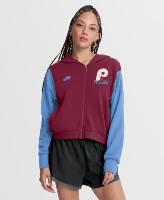 Women's Burgundy/Light Blue Philadelphia Phillies Cooperstown Collection Cropped Full-Zip Hoodie