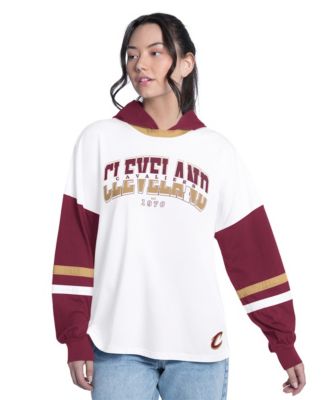 Women's White/Wine Cleveland Cavaliers Key Player Oversized Hooded Long Sleeve T-Shirt