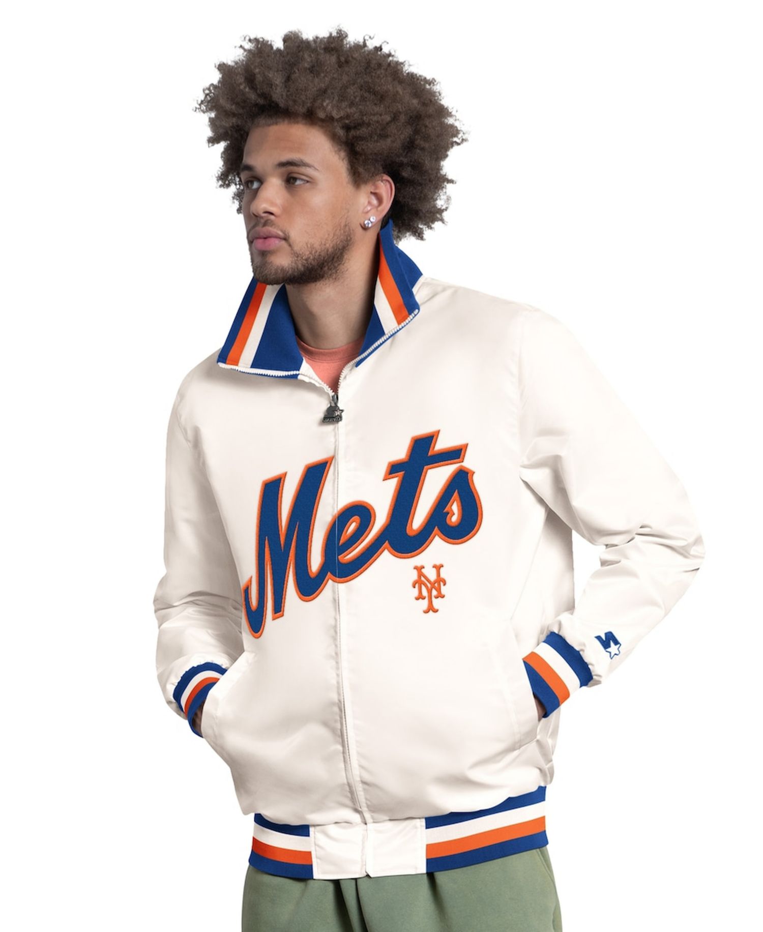 Men's White New York Mets The Captain Cooperstown Logo Full-Zip Varsity Jacket