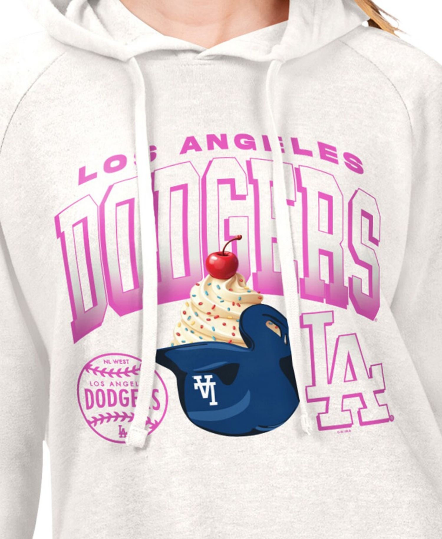 Women's Cream Los Angeles Dodgers Ice Cream Angel Raglan Fleece Hoodie