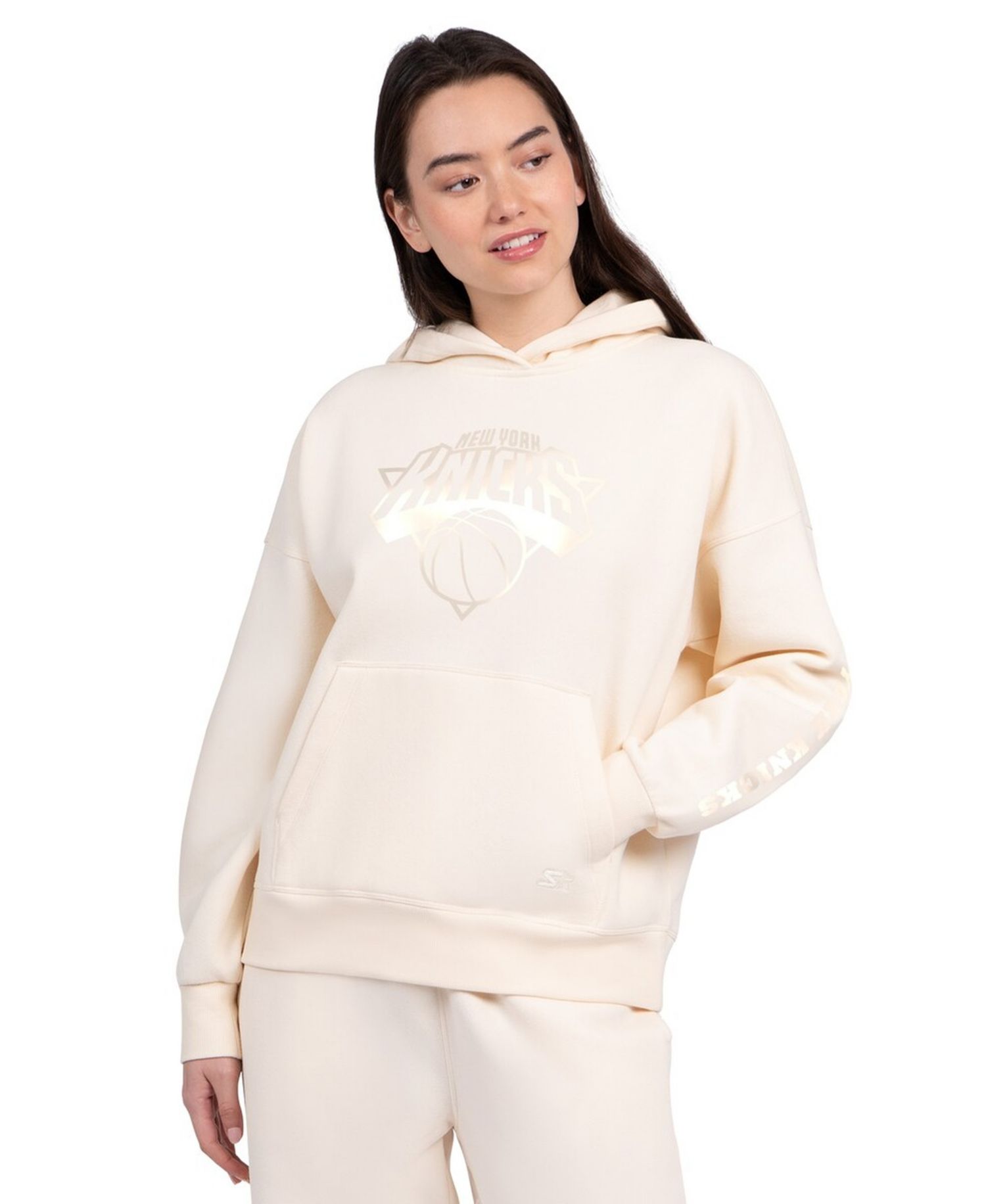 Women's Cream New York Knicks Pastel Relaxed Hoodie