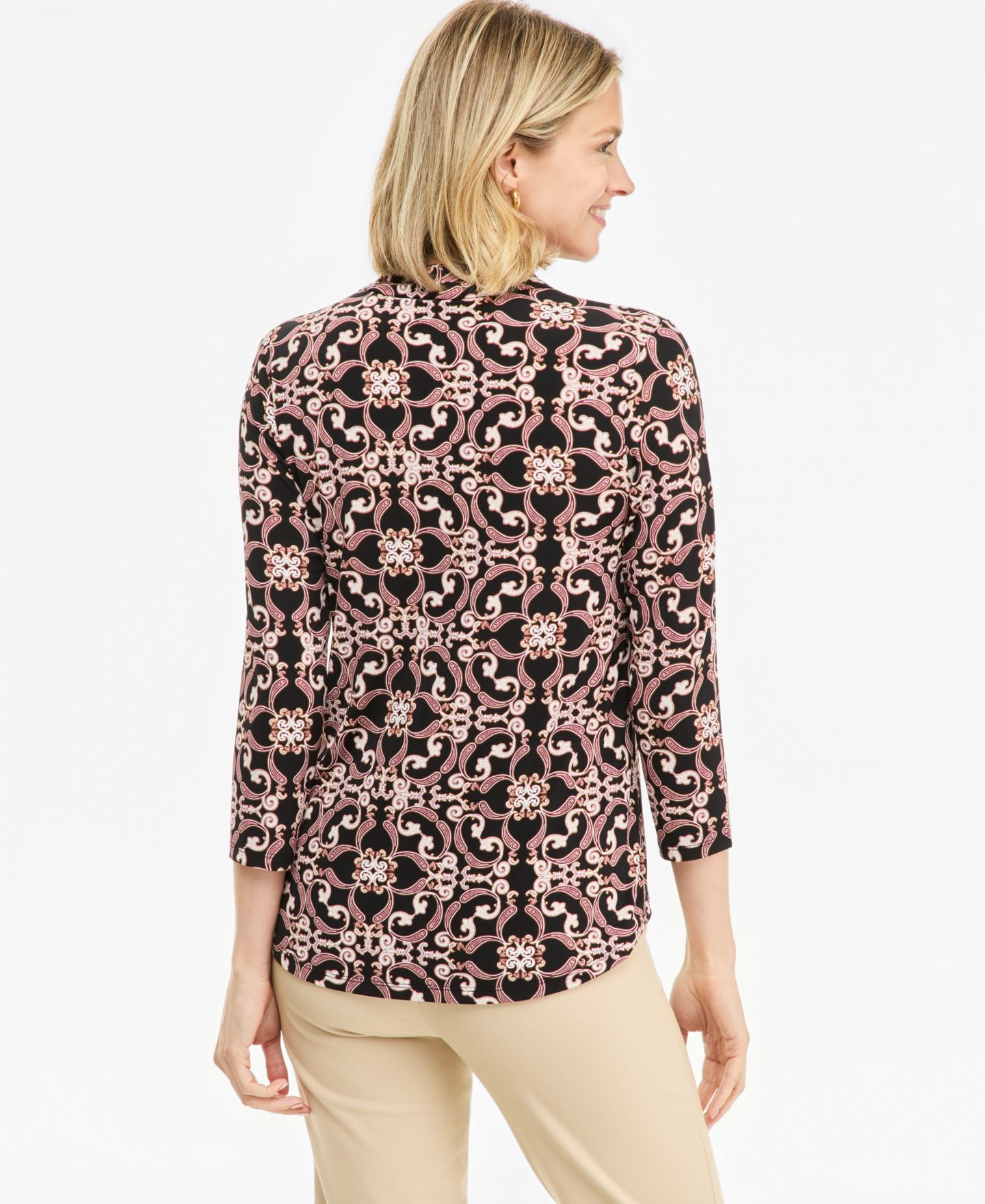 Женский топ JM Collection Printed 3/4 Sleeve V-Neck Knit Top, цвет: Глубокий чёрный — фото 4