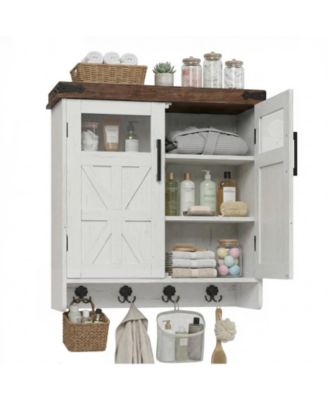 Bathroom Wall Cabinet Over Toilet with Adjustable Shelves, Medicine Cabinet Storage Organizer for Bathroom Kitchen Garage, Hanging Towel Hook
