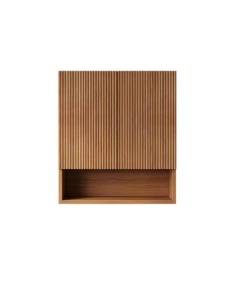 26" Wall-Mounted Striped Bathroom Cabinet with Doors, Shelf and Open Storage Compartment Over The Toilet Storage Cabinet for Bathroom
