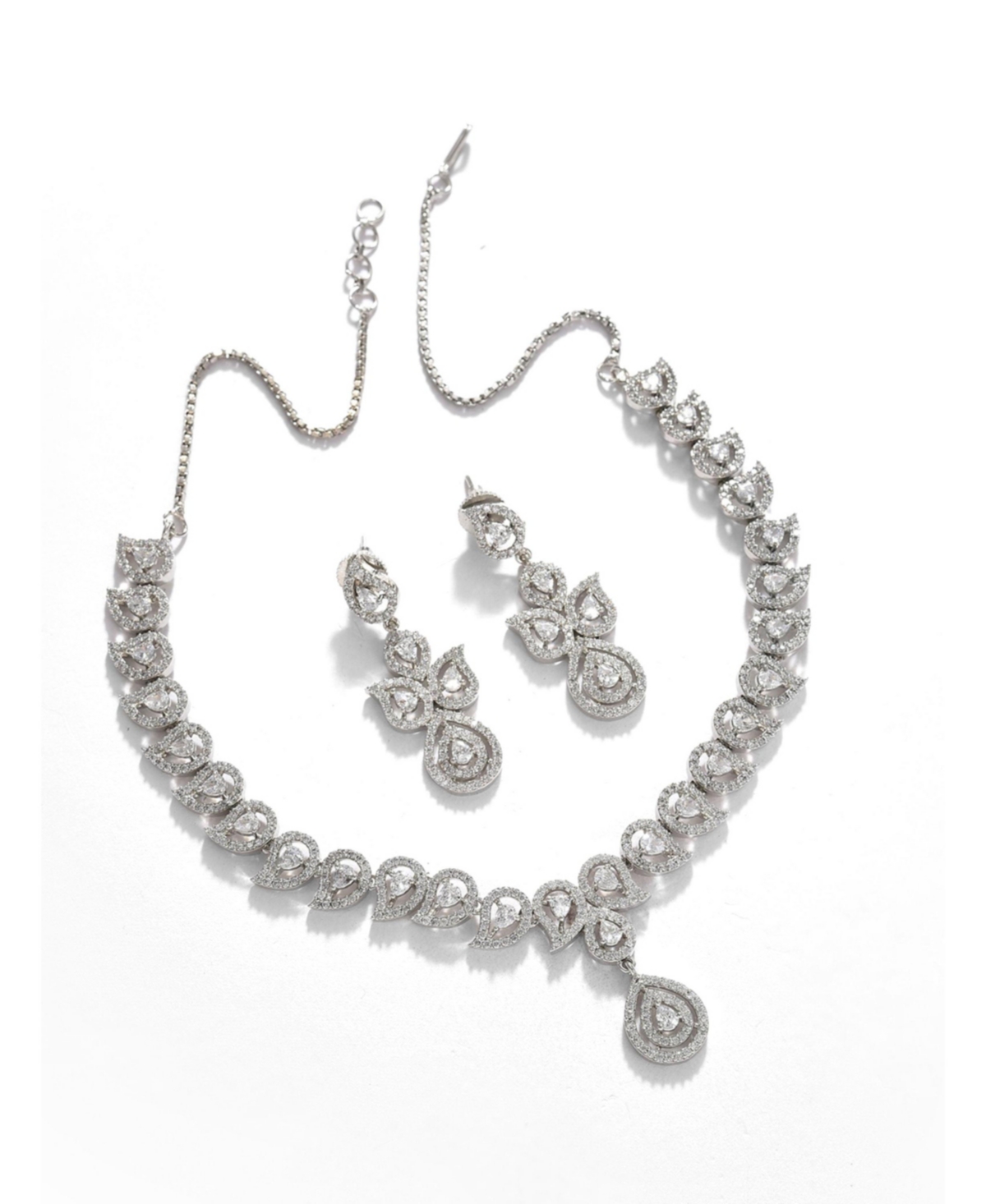 Sohi Women's Silver Toned Stone Studded Jewellery Set