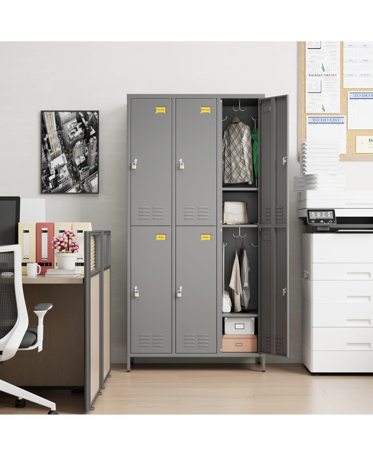 Boyel Living 6-Door Metal Storage Locker with Hooks and Card Holders, Ventilated Employee Cabinet for School Gym Office