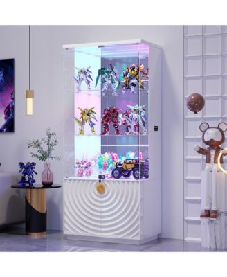 71 Inch Tall Glass Bar Cabinet with RGB LED Lighting and Motion Sensors