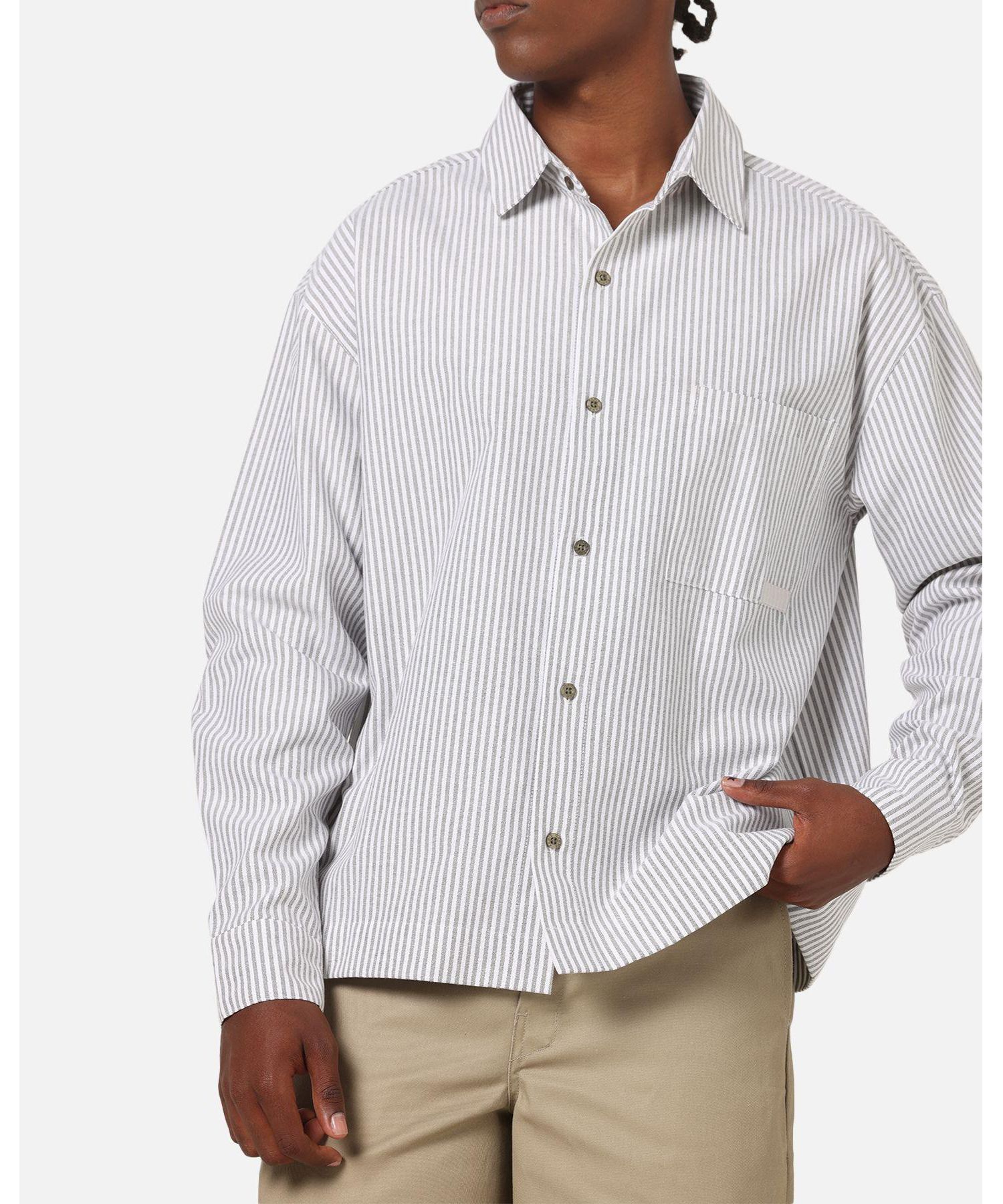Men's Oxford Stripe Long Sleeve Button Up Shirt
