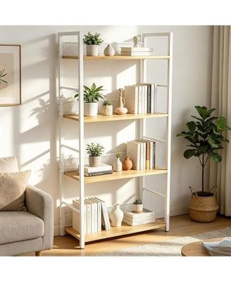 4 Tier Bookshelf with Metal Frame and Wood Shelves, Tall Industrial Bookcase Storage Rack for Bedroom Living Room Home Office