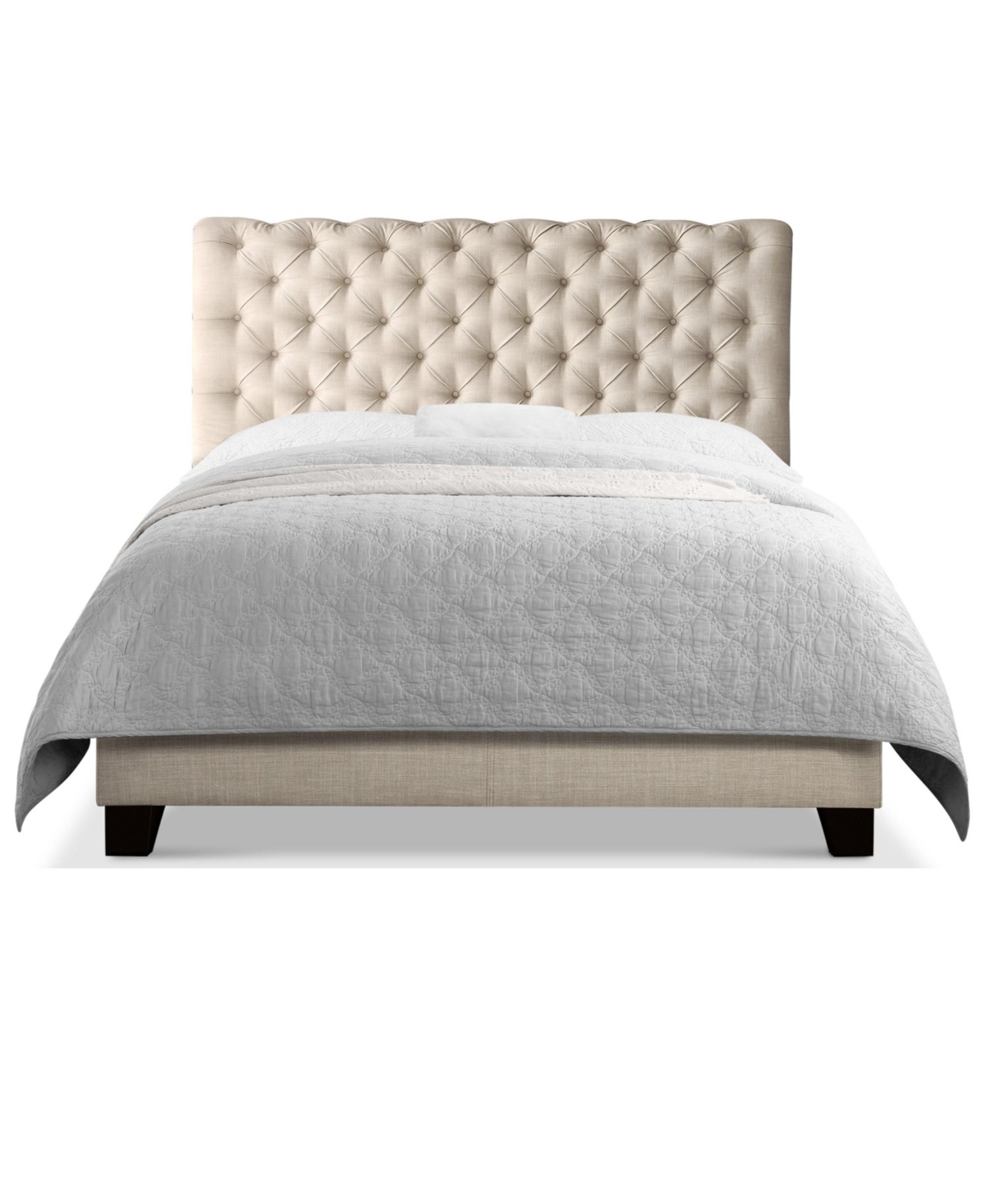 Boyel Living Luxury Upholstered Bed Frame with Tufted Headboard Platform Bed with Solid Wood Frame