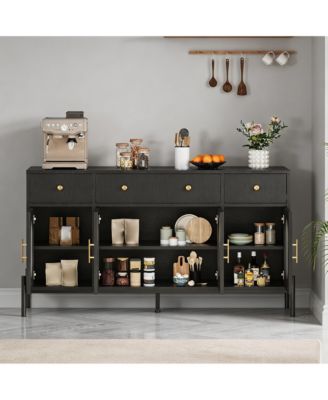 Retro Fluted Acrylic Door Storage Cabinet, Engineered Wood Multi-Functional Sideboard Console with Metal Legs and Anti-Tip Structure