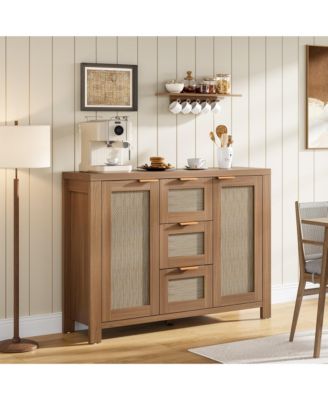Spacious Rattan Buffet Sideboard Cabinet, 3 Drawers, Boho Accent Storage Credenza, Adjustable Shelves, Large Console for Kitchen, Dining Room