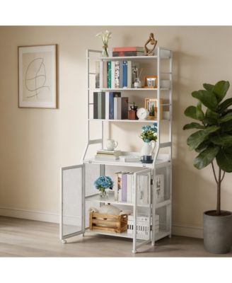 2-in-1 Desk with 6-Tier Bookshelf, Industrial Metal Frame Space-Saving Workstation Combo, Multi-Functional Home Office Study Furniture