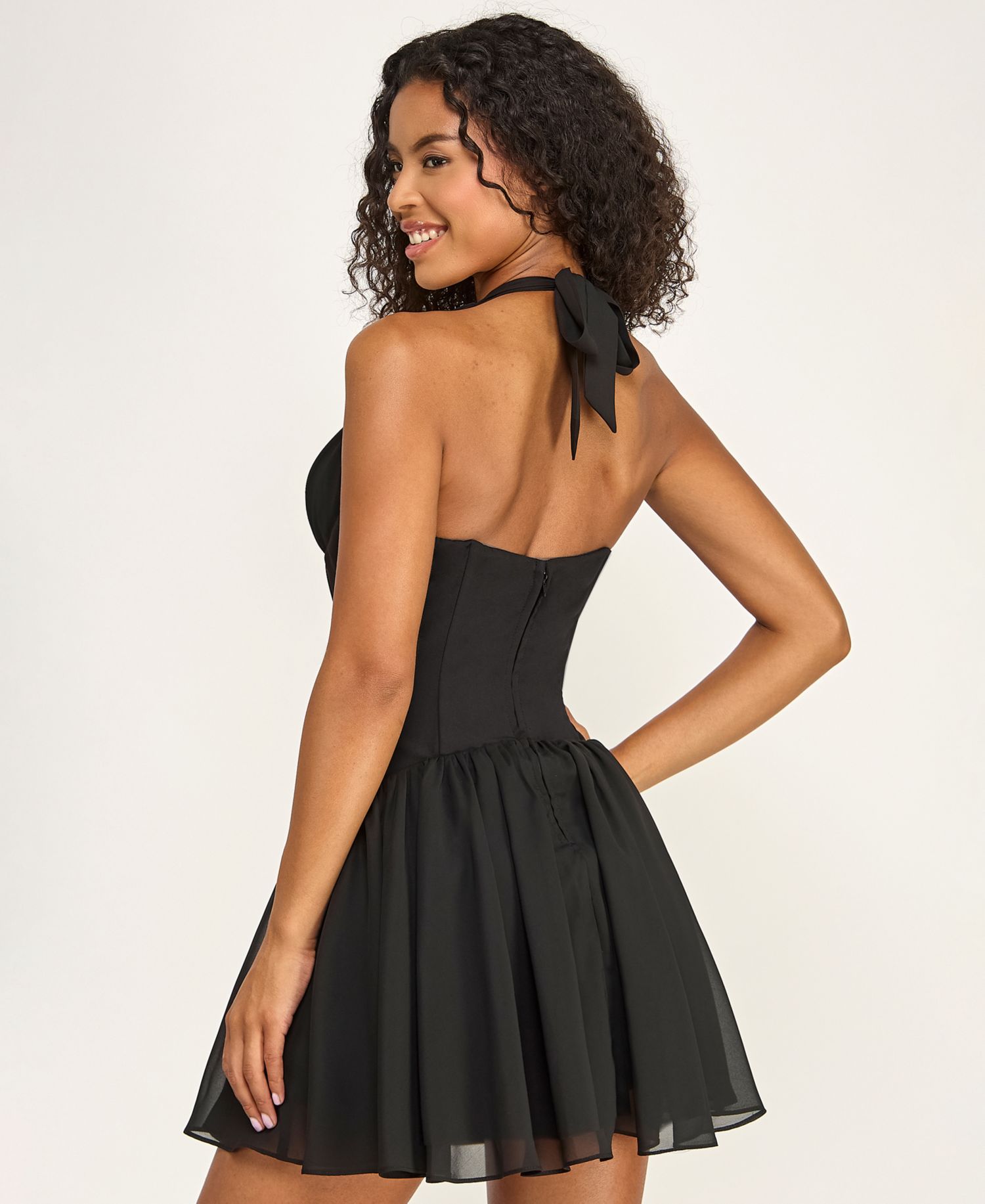 Juniors' Halter Drop Waist Chiffon Dress