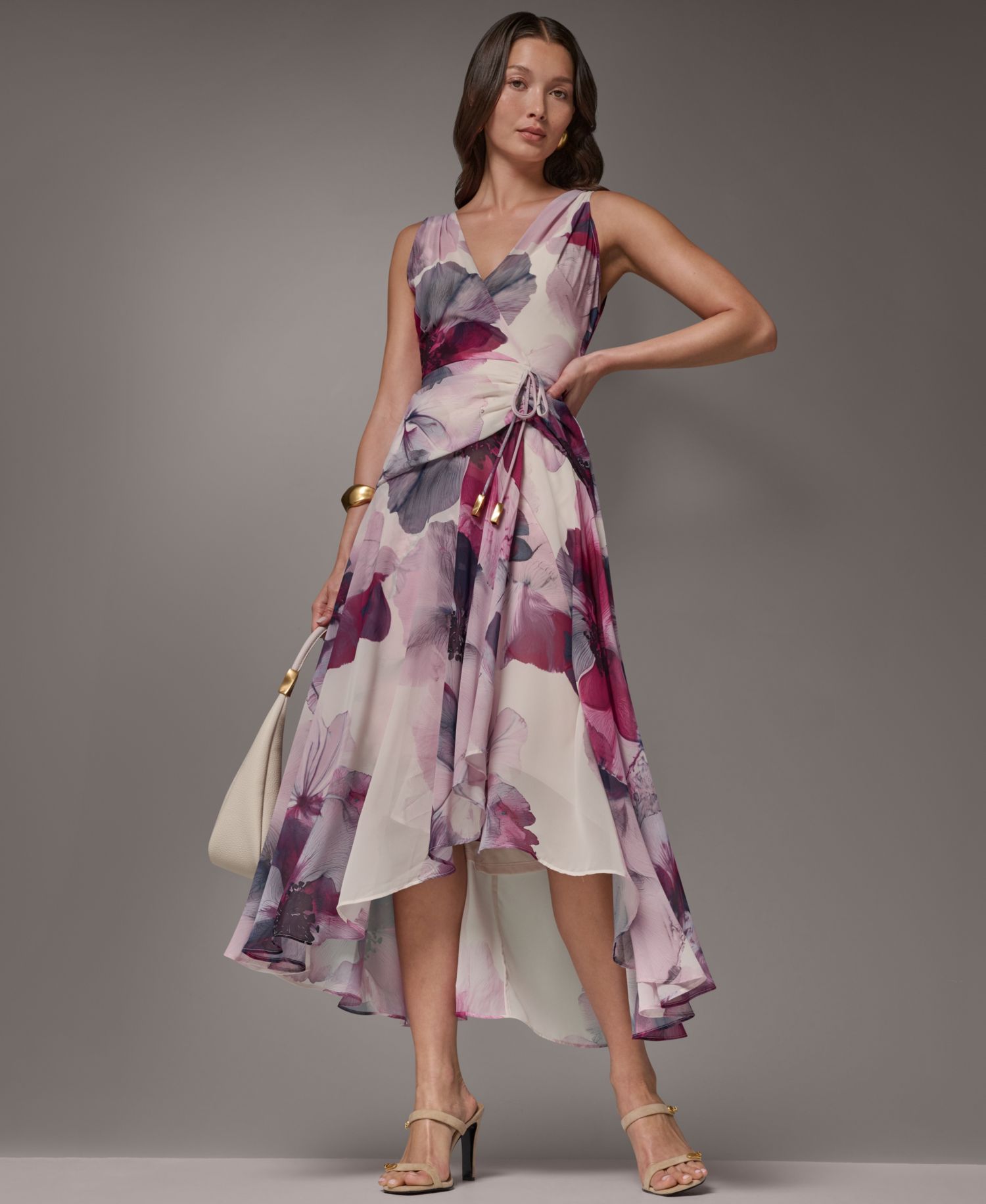 Women's Printed Chiffon Faux Wrap Midi Dress