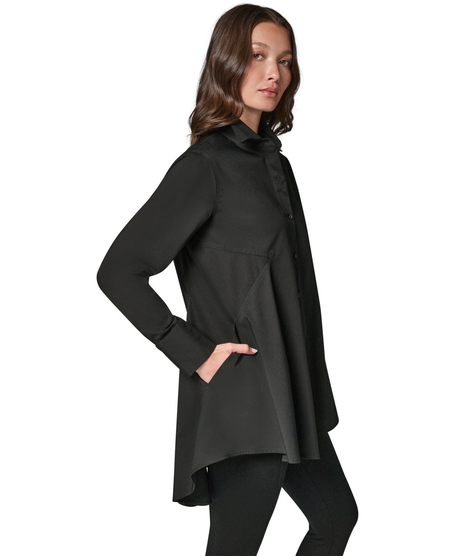 Women's A-Line Button-Down Poplin Tunic Top