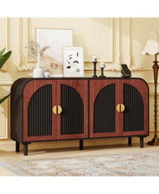 4-Door Vintage Arched Sideboard Cabinet with Gold Half-Moon Handle, MDF Storage Cabinet with Adjustable Shelves