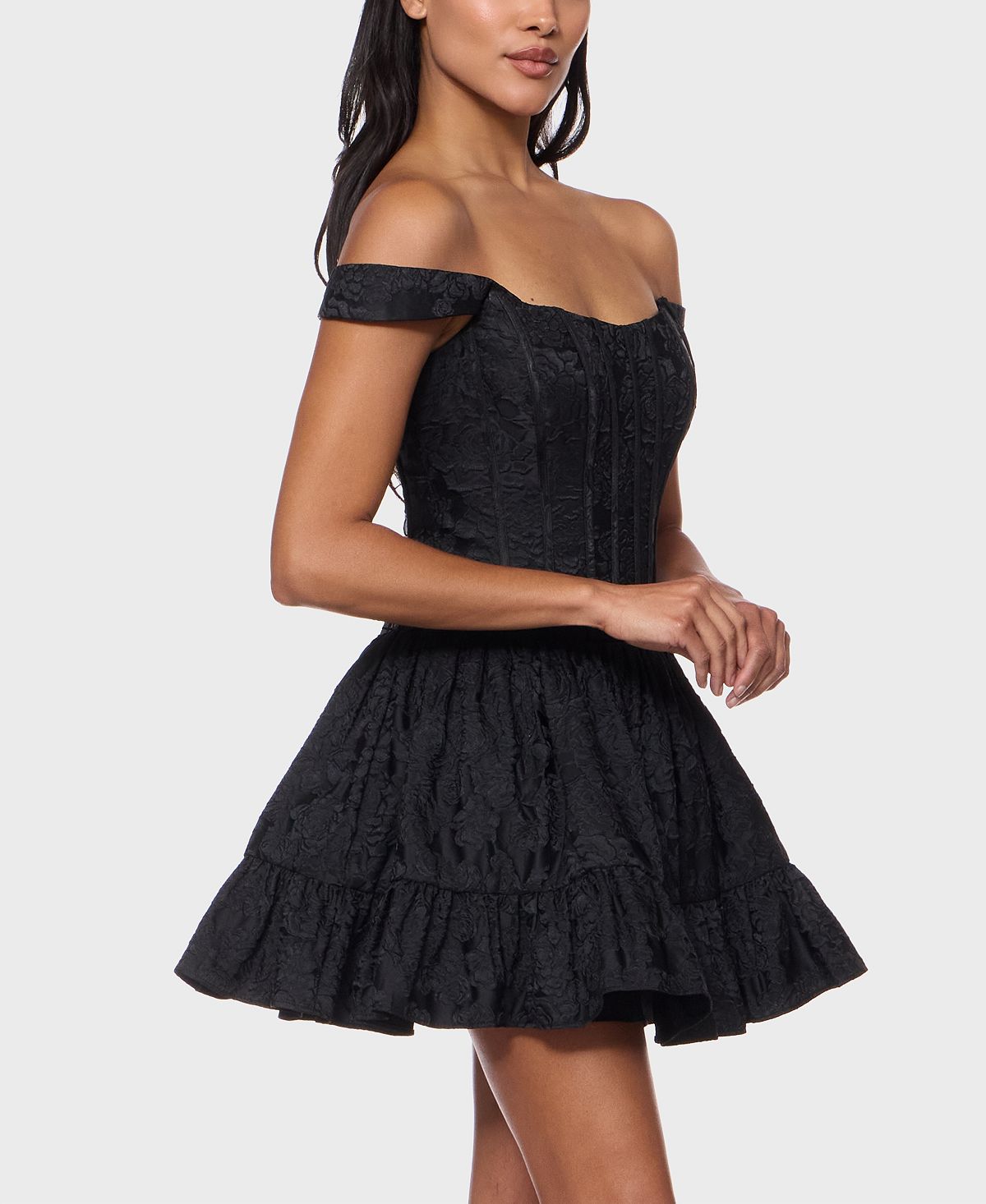 Alex & Sophia Juniors' Off-The-Shoulder Corset Bodice Jacquard Dress view 3 — MAYCSS fashion products