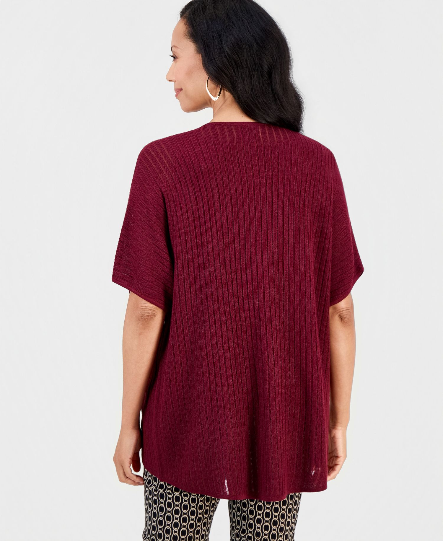 Women's Sparkle Pointelle Open-Front Cardigan