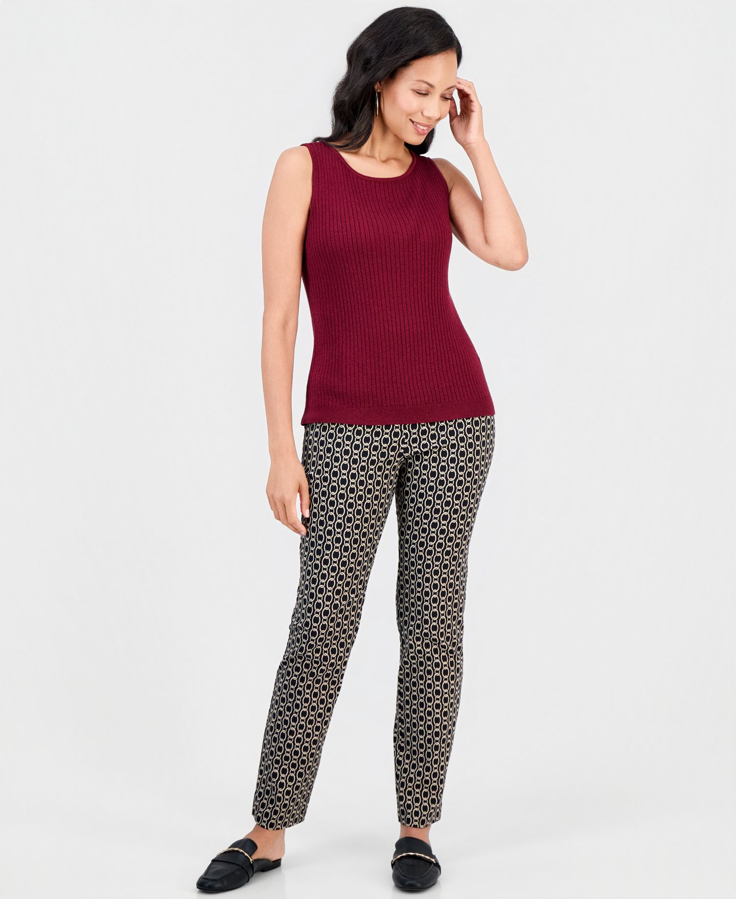 Женский свитер JM Collection Sparkle Pointelle Sweater Tank Top, цвет: Вишнёвый — фото 2