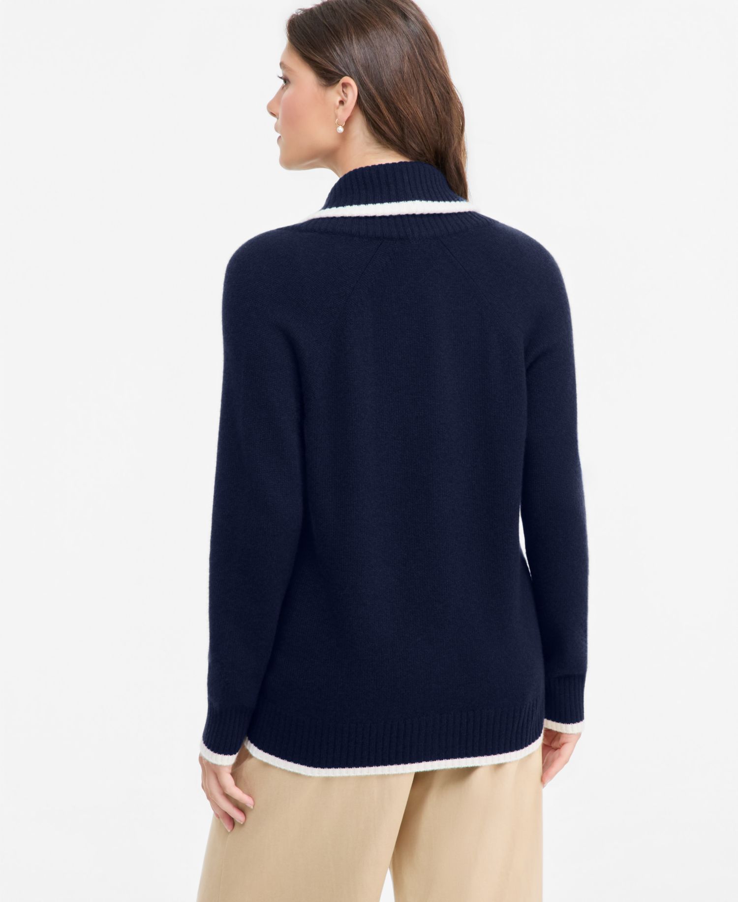 Women's 100% Cashmere Tipped Shawl-Collar Boyfriend Cardigan