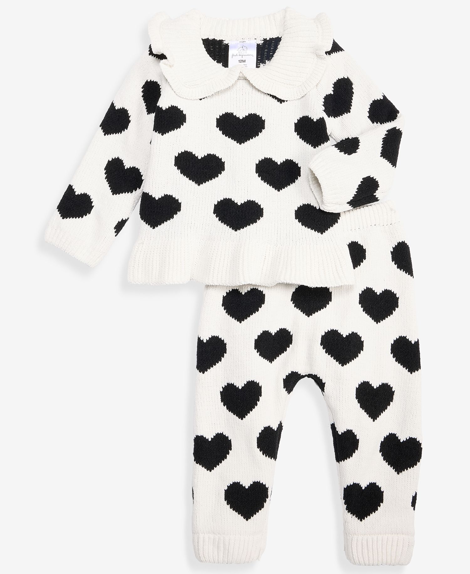 Baby Girls' 3M-24M Collared Hearts Sweater & Pants, 2-Piece Set