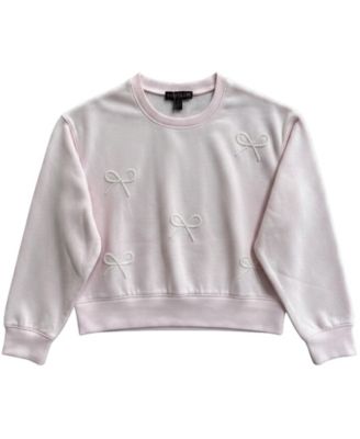 Girls' 7-16 Mini Imitation Pearl Bow Crewneck Sweatshirt
