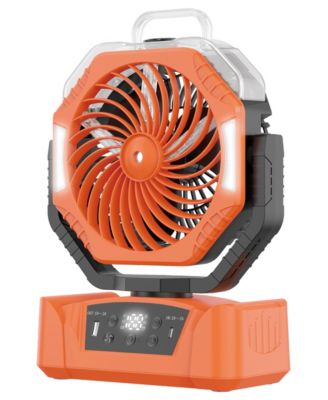 Rechargeable Camping Fan with Mist, Portable Battery Fan with LED Light, Remote, Oscillation, USB Output and Timer for Outdoor, RV