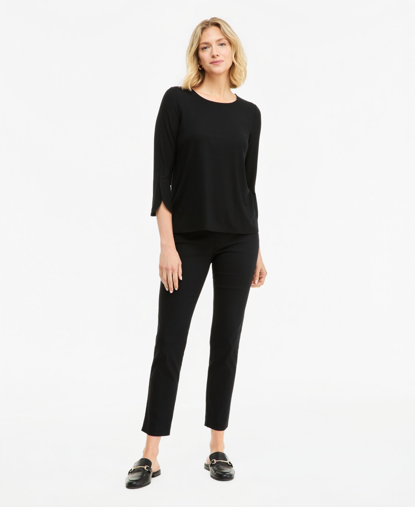 Женская футболка JM Collection 3/4-Length Tulip Sleeve Scoop Neck, цвет: Глубокий чёрный — фото 2