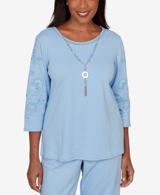 Women's Embroidered Floral-Sleeve Accent Top